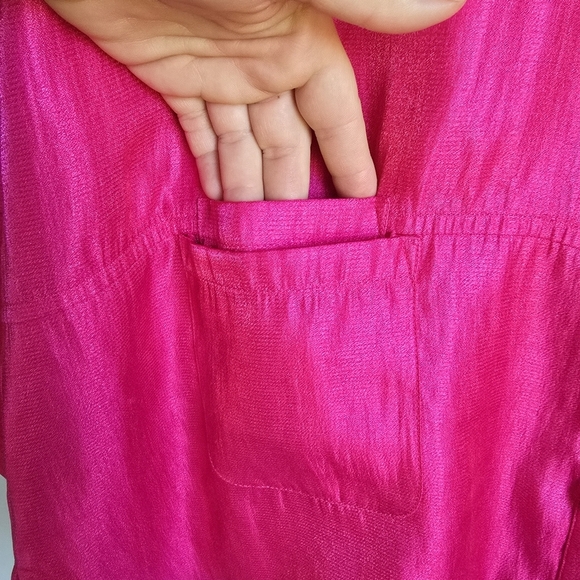 Ali Miles, Pink Woven Shimmer Stand Collar Button Front Pocket Tunic SZ Large - Picture 5 of 13